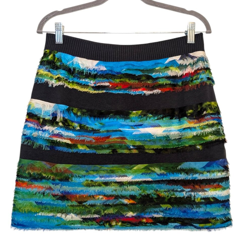 Rag & Bone Fringe Silk Mini Skirt | Women’s L | Multicolor Watercolor Landscape